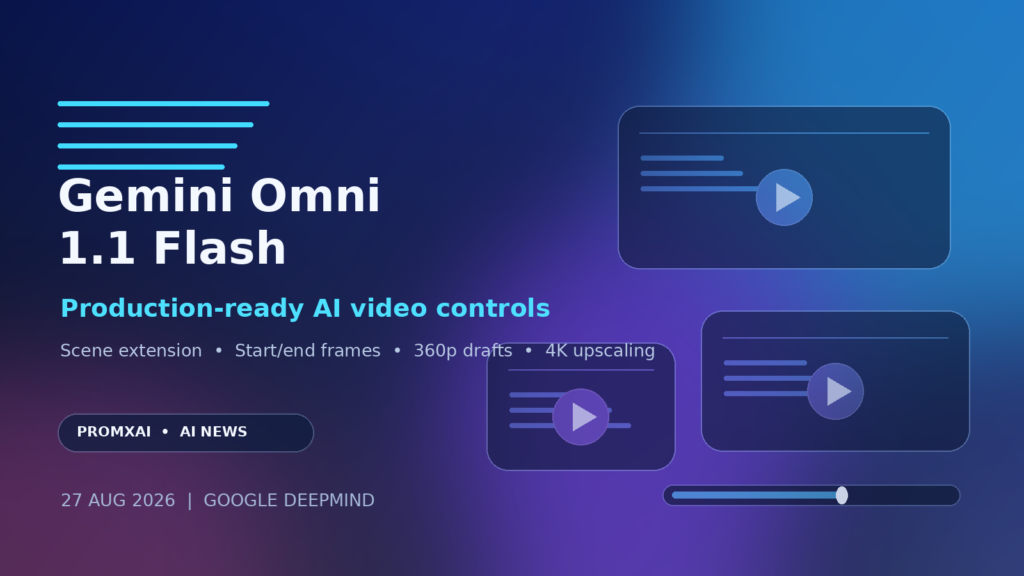 غلاف تحريري لخبر Gemini Omni 1.1 Flash وتحديثات توليد الفيديو بالذكاء الاصطناعي